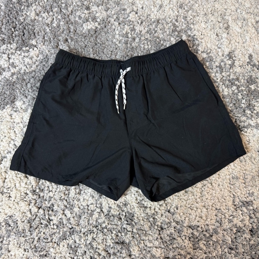 ASOS Design, Men’s All Black Shorter Length Swim Shorts with 3.5” Inseam, Medium